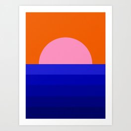 Abstract geo Sunset in blue and orange 3/3 Art Print