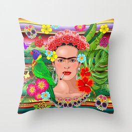 Frida Kahlo Floral Exotic Portrait Throw Pillow