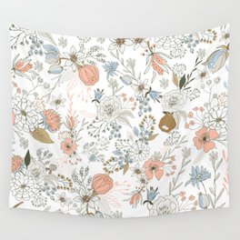 Abstract modern coral white pastel rustic floral Wall Tapestry