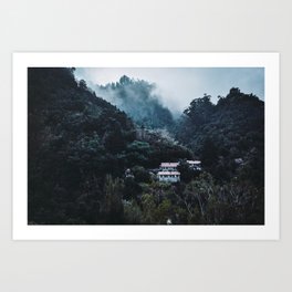 Foggy Mountain Houses, Madeira Island, Winter Portugal. Fine Art Travel Print. Wall Art. Art Print