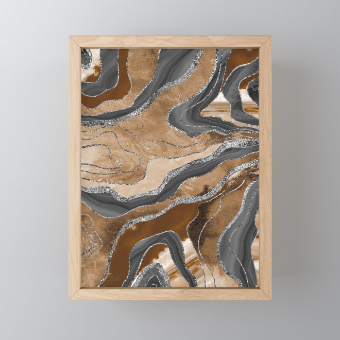 Earthy Marble Agate Silver Glitter Glam #1 (Faux Glitter) #decor #art #society6  Framed Mini Art Print