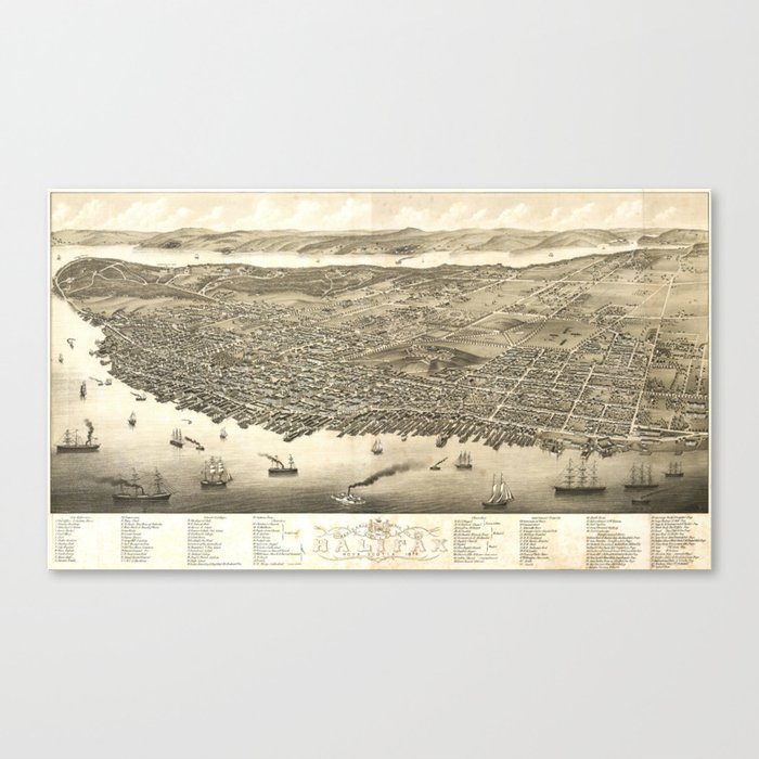 Vintage Pictorial Map of Halifax (1879) Canvas Print by BravuraMedia