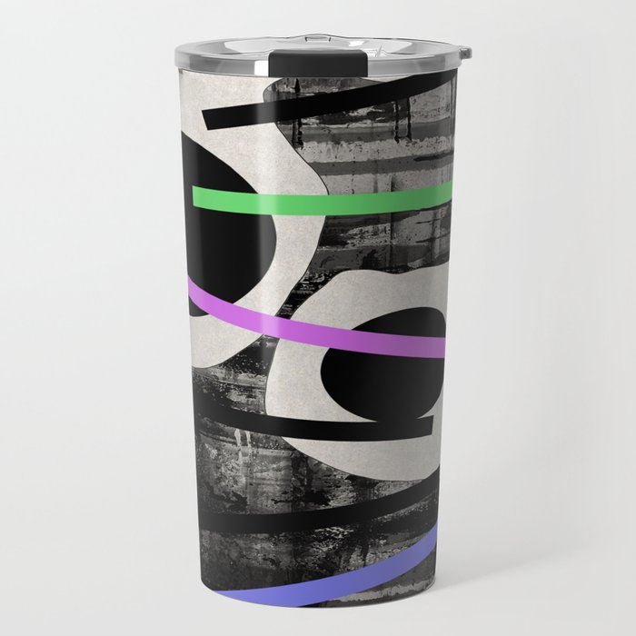 PENSIVE - Eclectic blend of geometric shapes, pastel colours, and black and white textures Travel Mug
