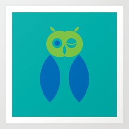 Winking Owl in green, blue, teal Art Print