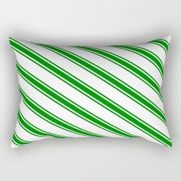 [ Thumbnail: White & Green Colored Striped/Lined Pattern Rectangular Pillow ]