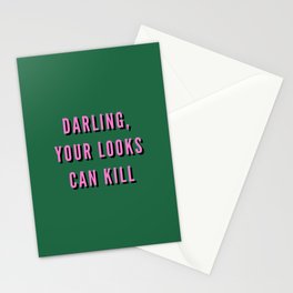 Darling, Your Looks Can Kill, Feminist, Girl, Fashion, Green Stationery Card