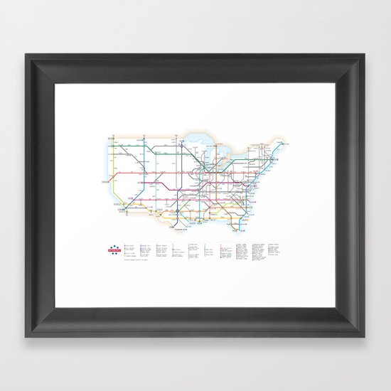 Interstate Highways as a Subway Map Framed Art Print