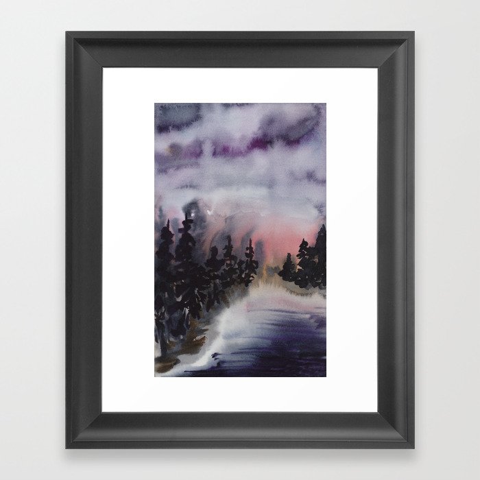 Watercolor Loose Landscape Dramatic Sky Framed Art Print