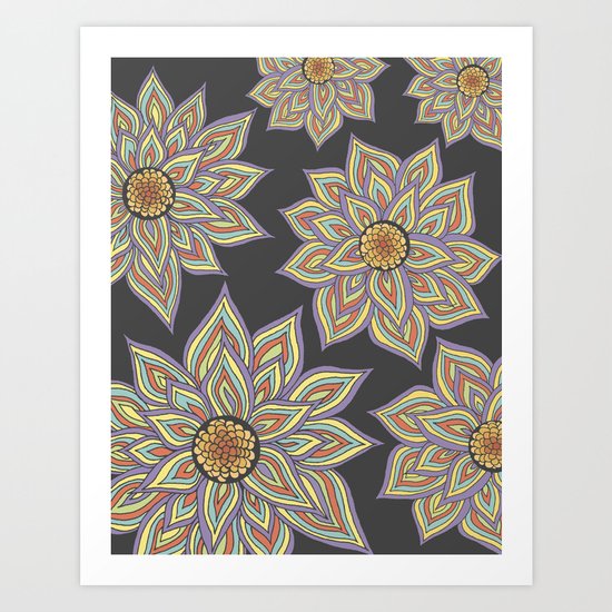 Floral Rhythm In The Dark Art Print