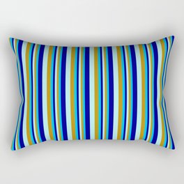 [ Thumbnail: Deep Sky Blue, Dark Goldenrod, Turquoise & Dark Blue Colored Striped/Lined Pattern Rectangular Pillow ]