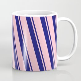 [ Thumbnail: Midnight Blue and Pink Colored Lined/Striped Pattern Coffee Mug ]