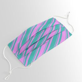 [ Thumbnail: Violet and Light Sea Green Colored Stripes/Lines Pattern Face Mask ]