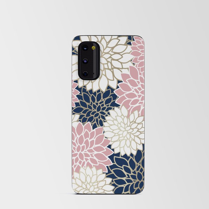 Dahlia Blooms in Navy, Pink, Gold and White Android Card Case