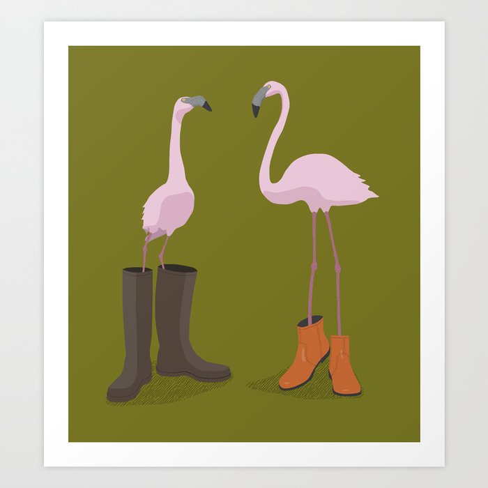 Fashion Flamingos Art Print