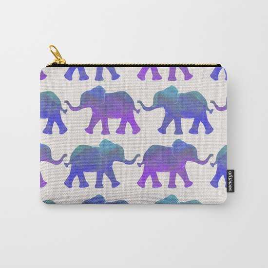 Follow The Leader - Painted Elephants in Royal Blue, Purple, & Mint Carry-All Pouch