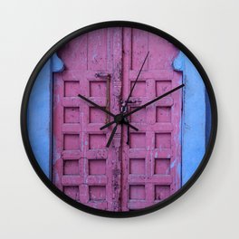 Pink Door In The Blue City, Jodhpur Wall Clock
