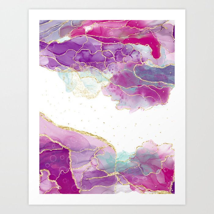 Purple Agate Liquid Ink Glamour Texture Art Print