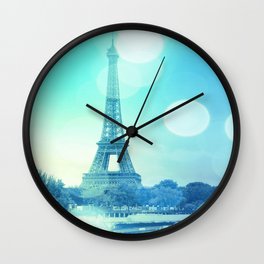 Paris Bokeh Aqua Wall Clock