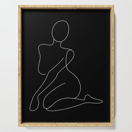 Nude Curve in black / Line drawing of a woman’s naked body shape Serving Tray