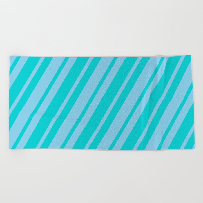 Dark Turquoise & Sky Blue Colored Striped Pattern Beach Towel