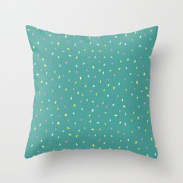 speckles pink yellow green on teal Throw Pillow