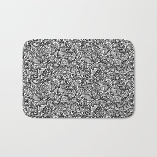 In the Strange Garden | Floral pattern, b/w Bath Mat
