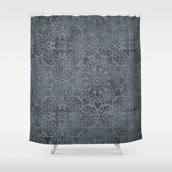 Vintage Modern Kelim Pattern Dark Grey Shower Curtain