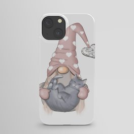 Romantic Gnome With Gray Cat iPhone Case