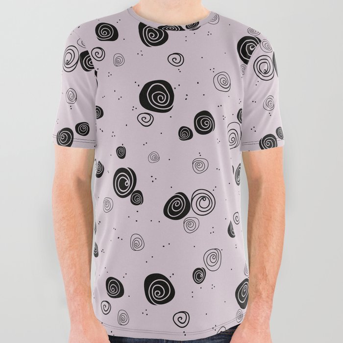 Black doodle roses and dots on blush pink background All Over Graphic Tee