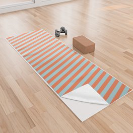 [ Thumbnail: Coral and Powder Blue Colored Lined/Striped Pattern Yoga Towel ]