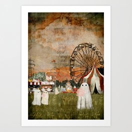 Ghost Fairground Art Print | Landscape, Ferriswheel, Illustration, Fair, Summer, Cottoncandy, Dusk, Evening, Digital, Fate 