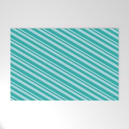 [ Thumbnail: Powder Blue and Light Sea Green Colored Striped/Lined Pattern Welcome Mat ]