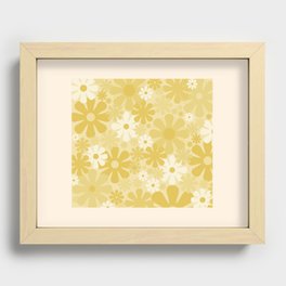 Retro 60s 70s Aesthetic Floral Pattern in Muted Mustard Yellow Recessed Framed Print