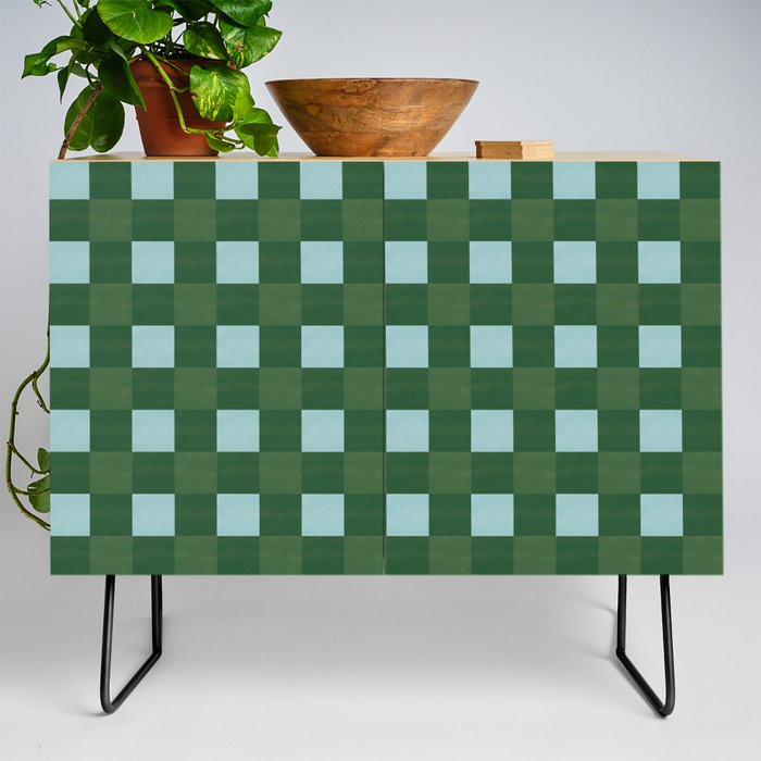 Checks in blue and green Credenza