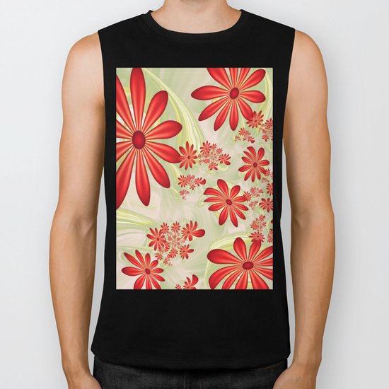 Dancing Red Flowers, Fractals Art Biker Tank