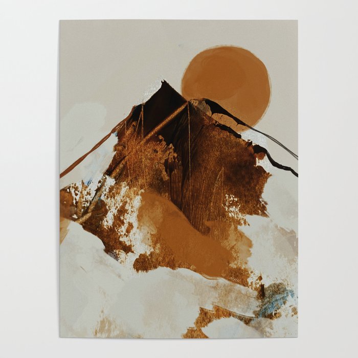 abstract mountains, rustic orange sunrise Poster