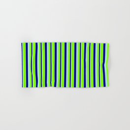 [ Thumbnail: Powder Blue, Dark Blue, and Chartreuse Colored Lines Pattern Hand & Bath Towel ]