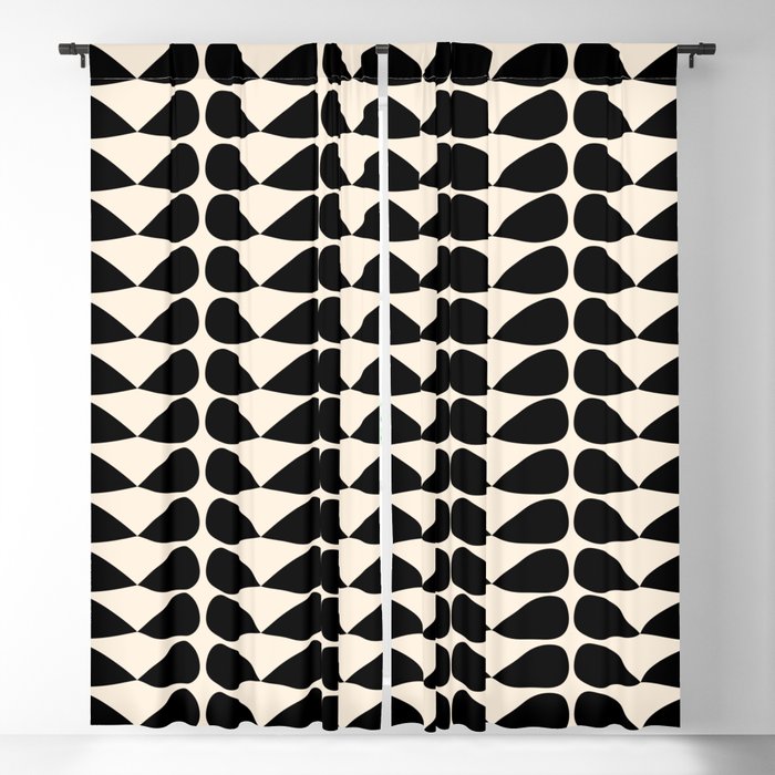 Mod Leaves Mid Century Modern Abstract Pattern in Black and Almond Cream Blackout Curtain