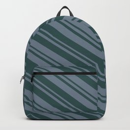 [ Thumbnail: Slate Gray and Dark Slate Gray Colored Stripes Pattern Backpack ]