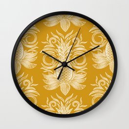 arcadia pineapples - white on gold Wall Clock