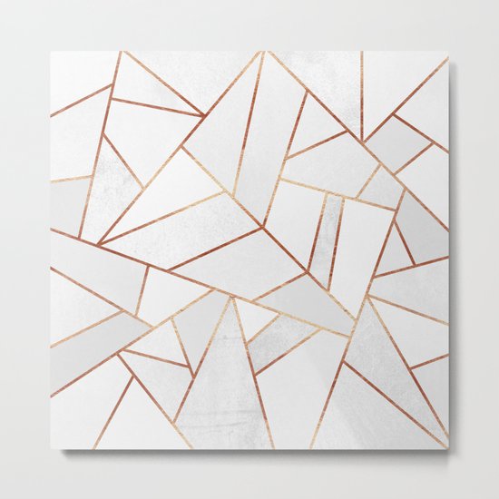 White Stone & Copper Lines Metal Print