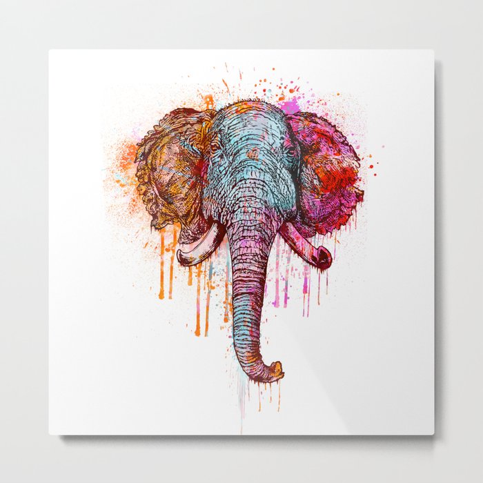 Watercolor Elephant Head Metal Print