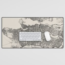 Canada, Vancouver - Black & White Aesthetic City Map Desk Mat