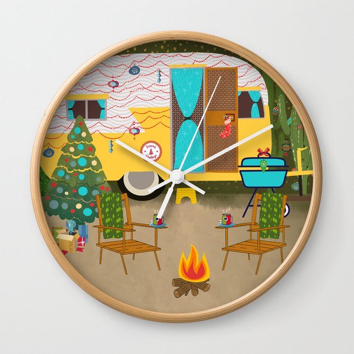 Desert Christmas MidCentury Vintage Trailer Wall Clock