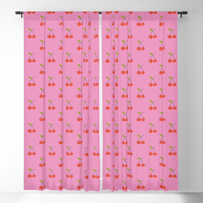 Cherry Seamless Pattern On Hot Pink Background Blackout Curtain