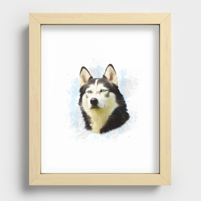 Siberian Husky Dog Water Color Art Painting Recessed Framed Print