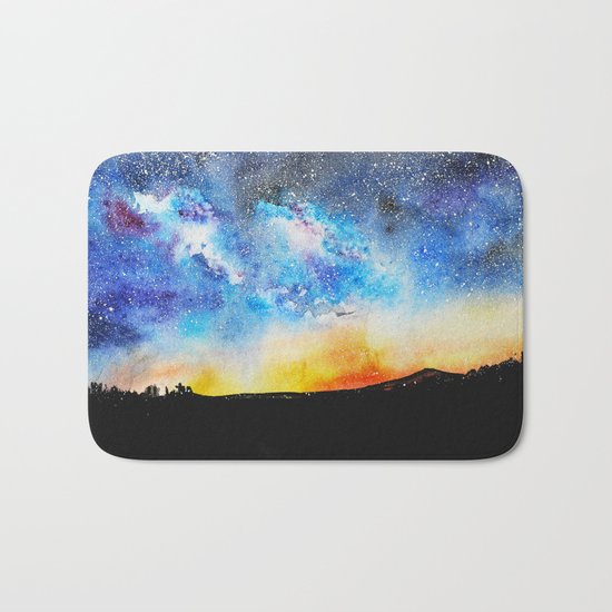 When night is falling || watercolor Bath Mat