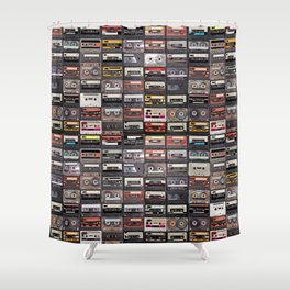 Huge collection of audio cassettes. Retro musical background Shower Curtain