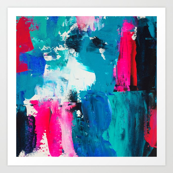 Look On The Bright Side Neon Pink Blue Brushstrokes Abstract