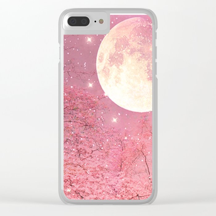 Surreal Fantasy Fairy Tale Pink Nature Trees Stars Full Moon Clear Iphone Case By Kathyfornal